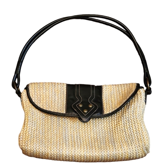 🔖Final Sale- Kate Landry Straw Weave with Chocolate Brown Trim Bag - Picture 1 of 13
